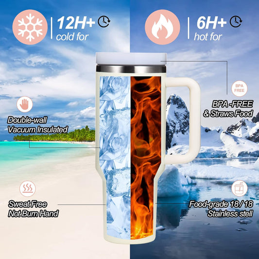 Tumbler With Handle and Straw Lid Insulated Reusable Stainless Steel