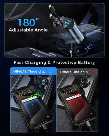 Retractable Car Charger Fast Charging, 4 in 1 Car Fast Charger