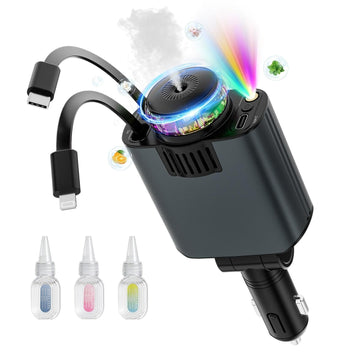 5-in-1 Retractable Car Charger with Aromatherapy, RGB Ambient Light & Fast Charging (USB-C & iOS Compatible)