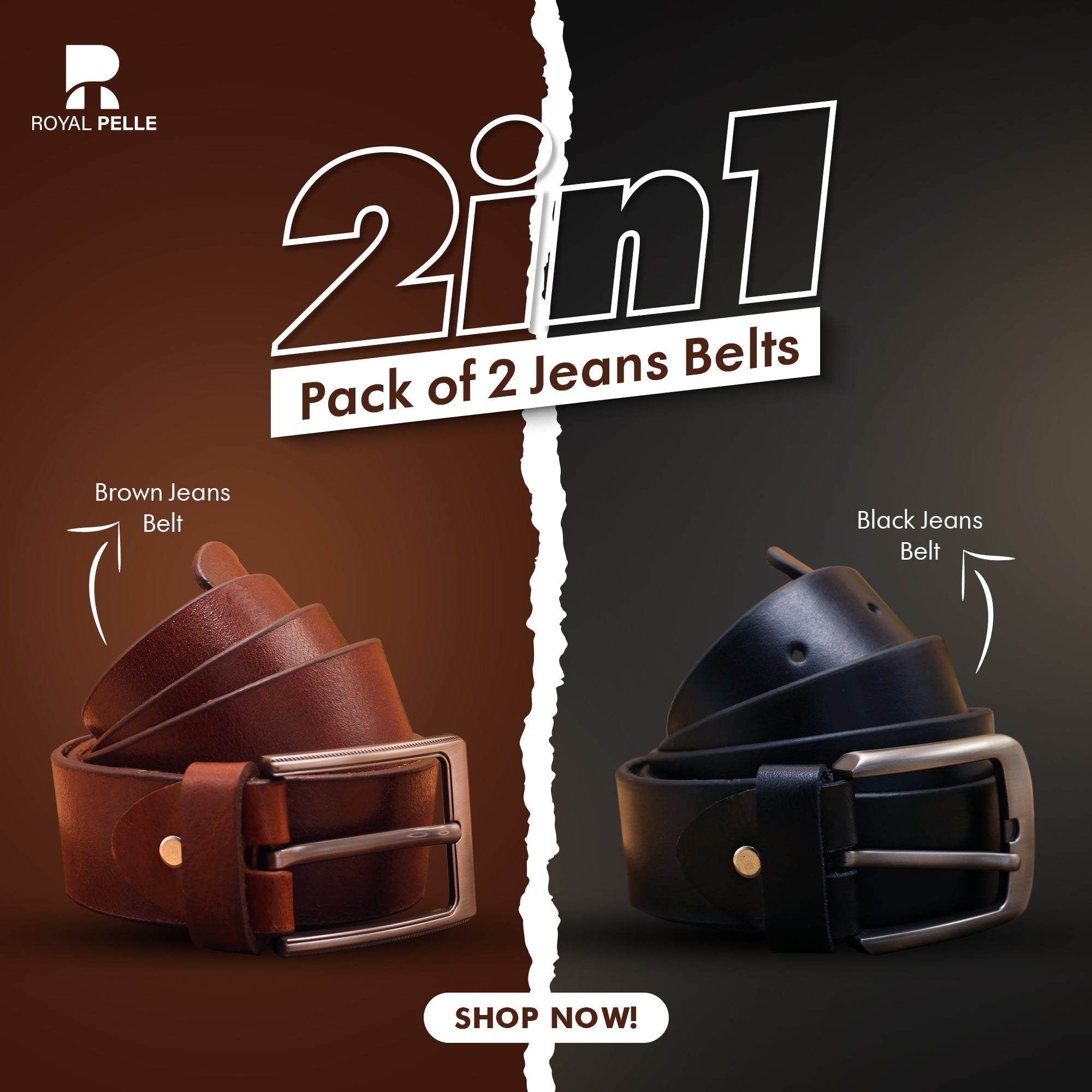 Premium Leather Jeans Belts – Pack of 2 (Black & Brown)